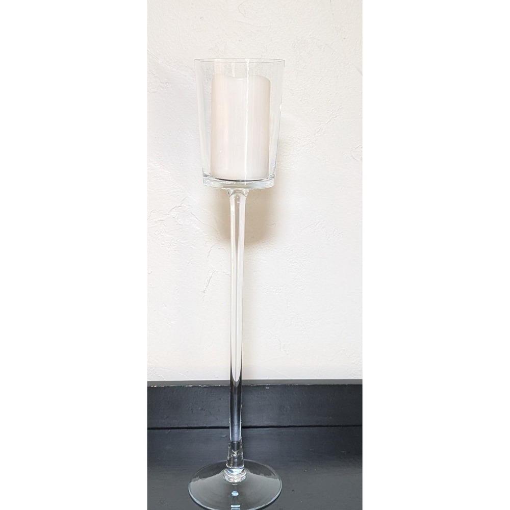 Single Long Stem Clear Crystal Glass Candle‎ Holder 22 1/2"
